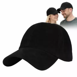 Czarna Skórzana Czapka z Daszkiem Ocieplona Nubukowa K296E Polar Fashion