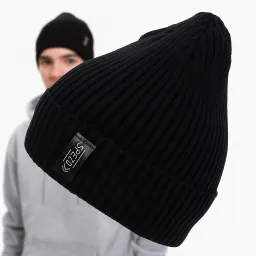 Zimowa Czapka Męska Beanie W456A Czarna Wywijana Polar Fashion