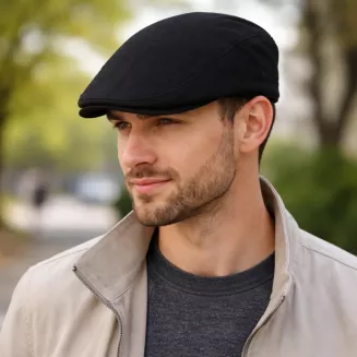 czarny kaszkiet meski bawelniany flat cap letni z gumka K306G 57-59cm Polar Fashion - 5