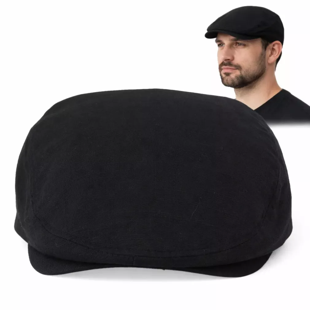 czarny kaszkiet meski bawelniany flat cap letni z gumka K306G 57-59cm Polar Fashion