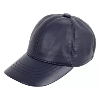 Granatowa skórzana bejsbolówka K227J ocieplana zimowa unisex Polar Fashion - 2