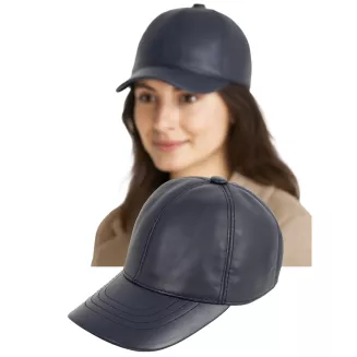 Granatowa skórzana bejsbolówka K227J ocieplana zimowa unisex Polar Fashion - 5