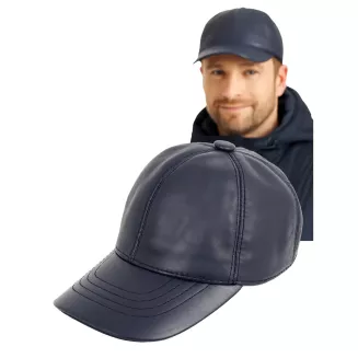 Granatowa skórzana bejsbolówka K227J ocieplana zimowa unisex Polar Fashion - 6