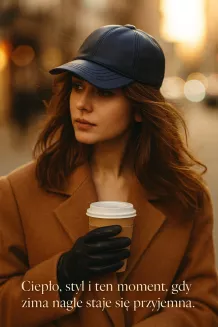 Granatowa skórzana bejsbolówka K227J ocieplana zimowa unisex Polar Fashion - 7