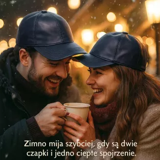 Granatowa skórzana bejsbolówka K227J ocieplana zimowa unisex Polar Fashion - 9