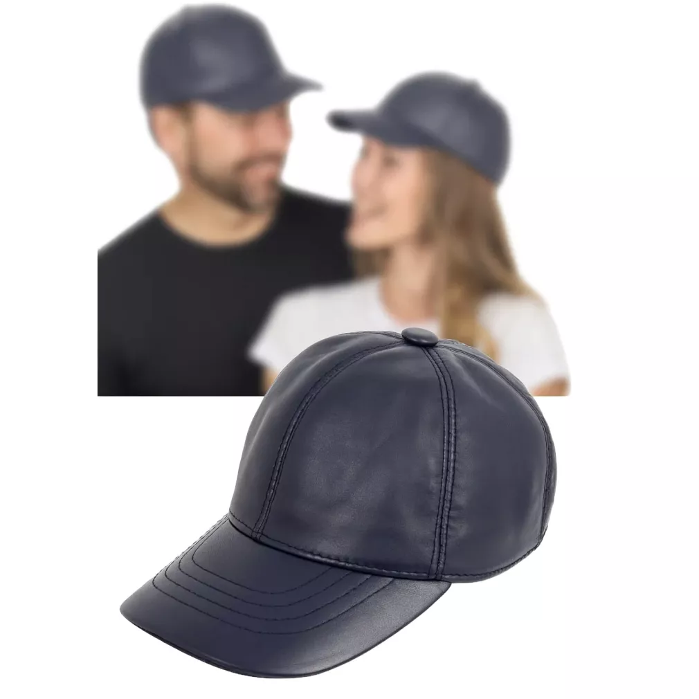 Granatowa skórzana bejsbolówka K227J ocieplana zimowa unisex Polar Fashion