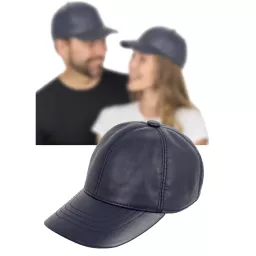 Granatowa skórzana bejsbolówka K227J ocieplana zimowa unisex Polar Fashion