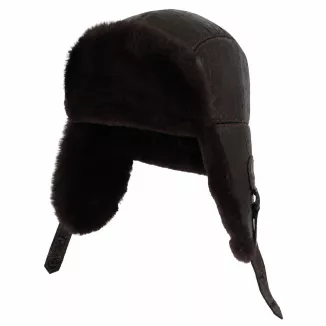 Czapka Zimowa Ocieplana Futerkiem Skórzana Pilotka Uszatka W532L Brązowa - 4