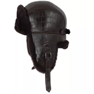 Czapka Zimowa Ocieplana Futerkiem Skórzana Pilotka Uszatka W532L Brązowa - 7