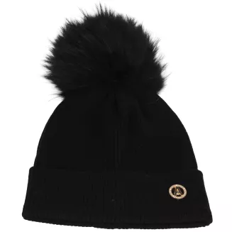 Czarna czapka damska z odpinanym pomponem W525 klasyczna elegancja na zimę - 2