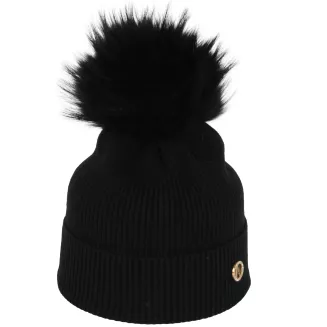 Czarna czapka damska z odpinanym pomponem W525 klasyczna elegancja na zimę - 3