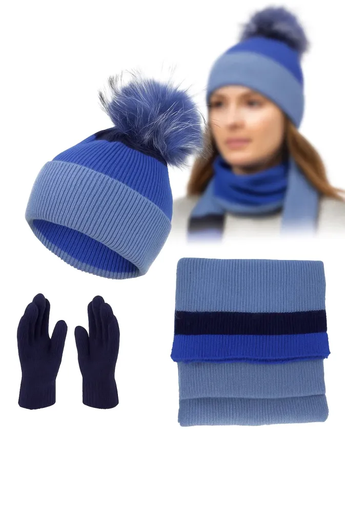 Ciepły Komplet Damski W453C Polar Fashion – Czapka Szal Rękawiczki