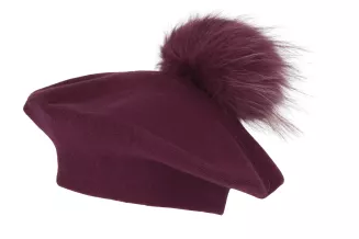 Bordowy beret damski z odpinanym naturalnym pomponem – Polar Fashion W503J - 2