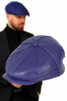 Skórzany kaszkiet Polar Fashion K233H – fioletowo-niebieski unisex z ociepleniem - 9