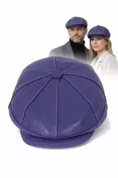 Skórzany kaszkiet Polar Fashion K233H – fioletowo-niebieski unisex z ociepleniem