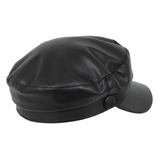 K232A Czarny damski kaszkiet skórzany - 2