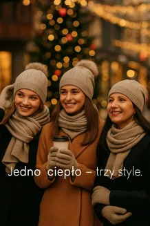 Elegancki Beżowy Komplet Zimowy Polar Fashion W455B Czapka Szalik Rękawiczki - 8