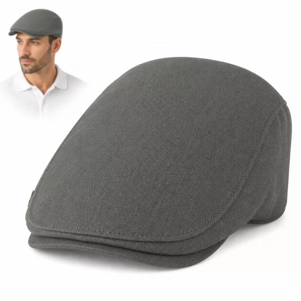 Kaszkiet K212F oliwkowy lniany flat cap lekki przewiewny casual styl lato