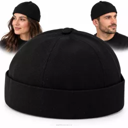 Czapka Bez Daszka Dokerka Leonka Fisherman Bawełniana Czarna Unisex K263J