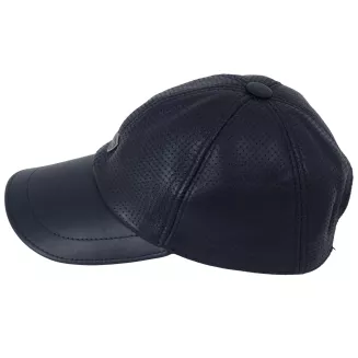 Czapka Bejsbolówka Skóra Naturalna Granatowa Perforowana Unisex K319H - 9