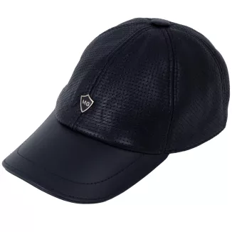Czapka Bejsbolówka Skóra Naturalna Granatowa Perforowana Unisex K319H - 7