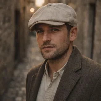 Kaszkiet męski bawełniany beżowy styl Peaky Blinders, gazeciarz letni K304D - 4