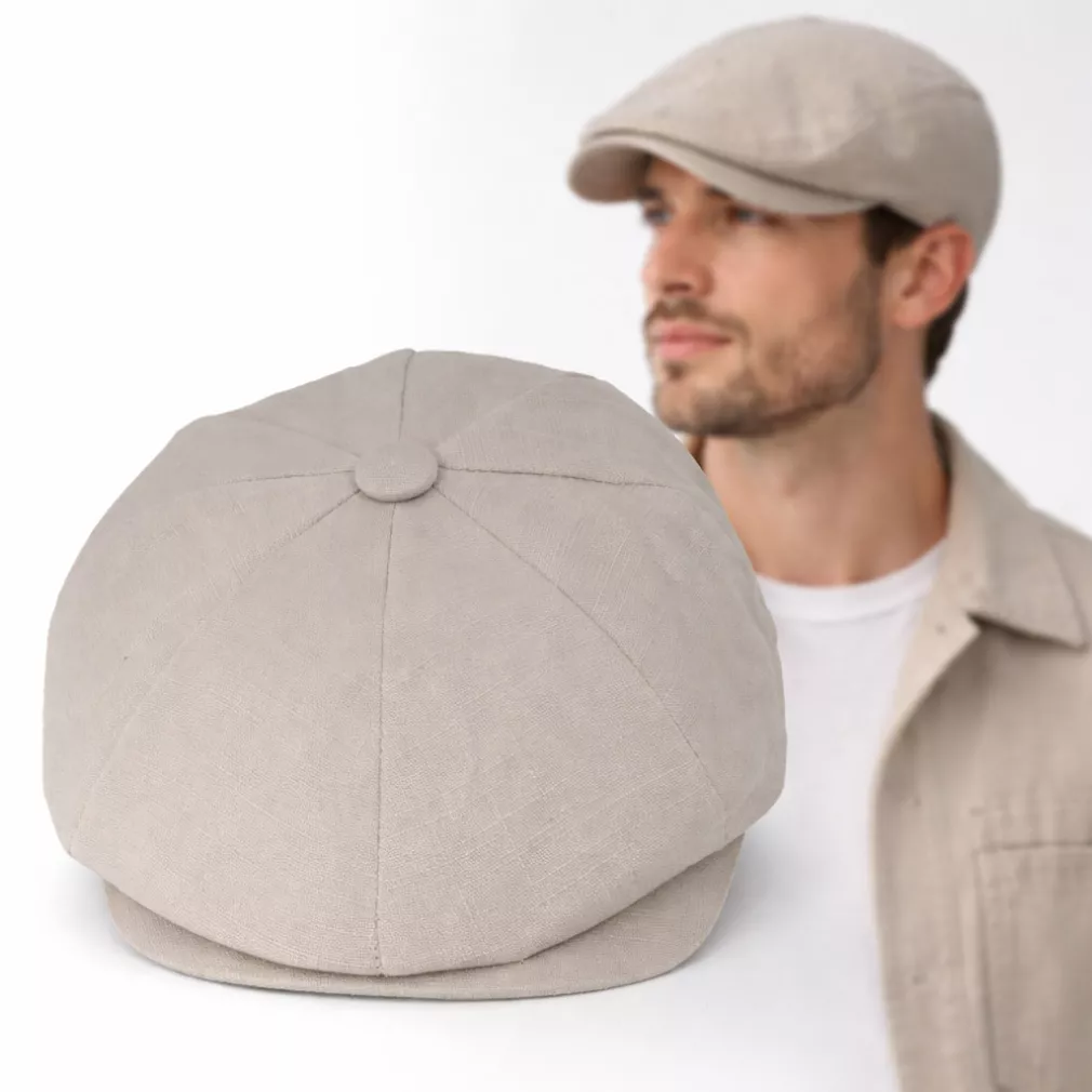 Kaszkiet męski bawełniany beżowy styl Peaky Blinders, gazeciarz letni K304D