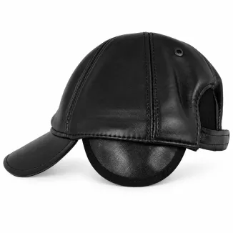 Czapka z Daszkiem Męska Skórzana Czarna Zimowa Bejsbolówka Nauszniki K320F - 7