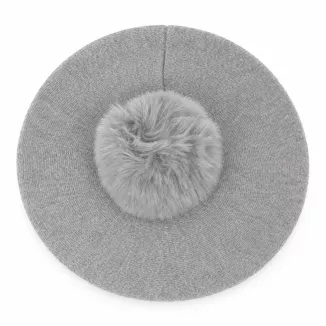 Beret Damski Szary z Dużym Pomponem ze Sztucznego Futra Polar Fashion W537C - 6