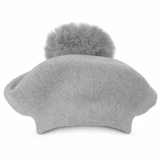 Beret Damski Szary z Dużym Pomponem ze Sztucznego Futra Polar Fashion W537C - 8