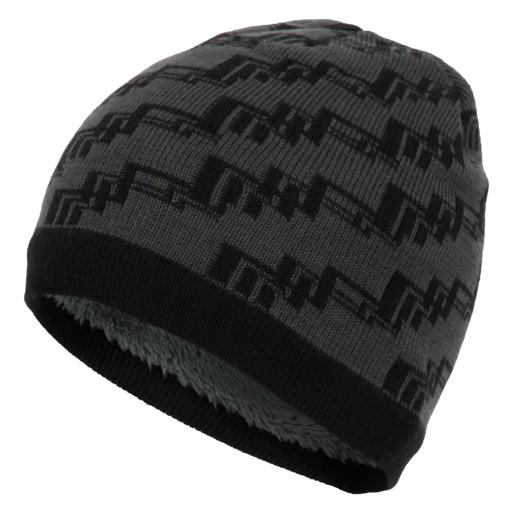 W351B Black-Grey Warm Hat Knitted With Soft Faux Fur Lining