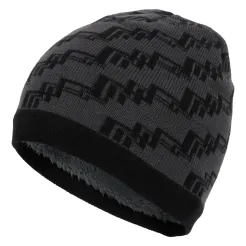 W351B Black-Grey Warm Hat Knitted With Soft Faux Fur Lining