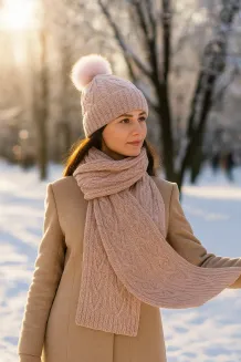 W362Bk Salmon Haker Women'S Winter Set Knitted Hat With Scarf - 6