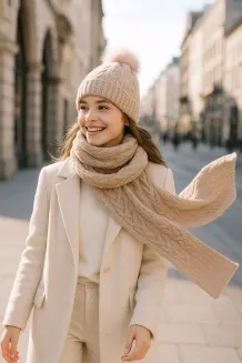 W362Bk Salmon Haker Women'S Winter Set Knitted Hat With Scarf - 7