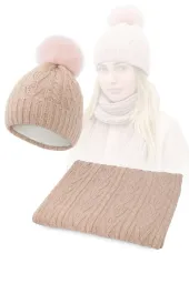 Damski Komplet Zimowy Łososiowy W362BK Ocieplana Czapka Szalik Polar Fashion