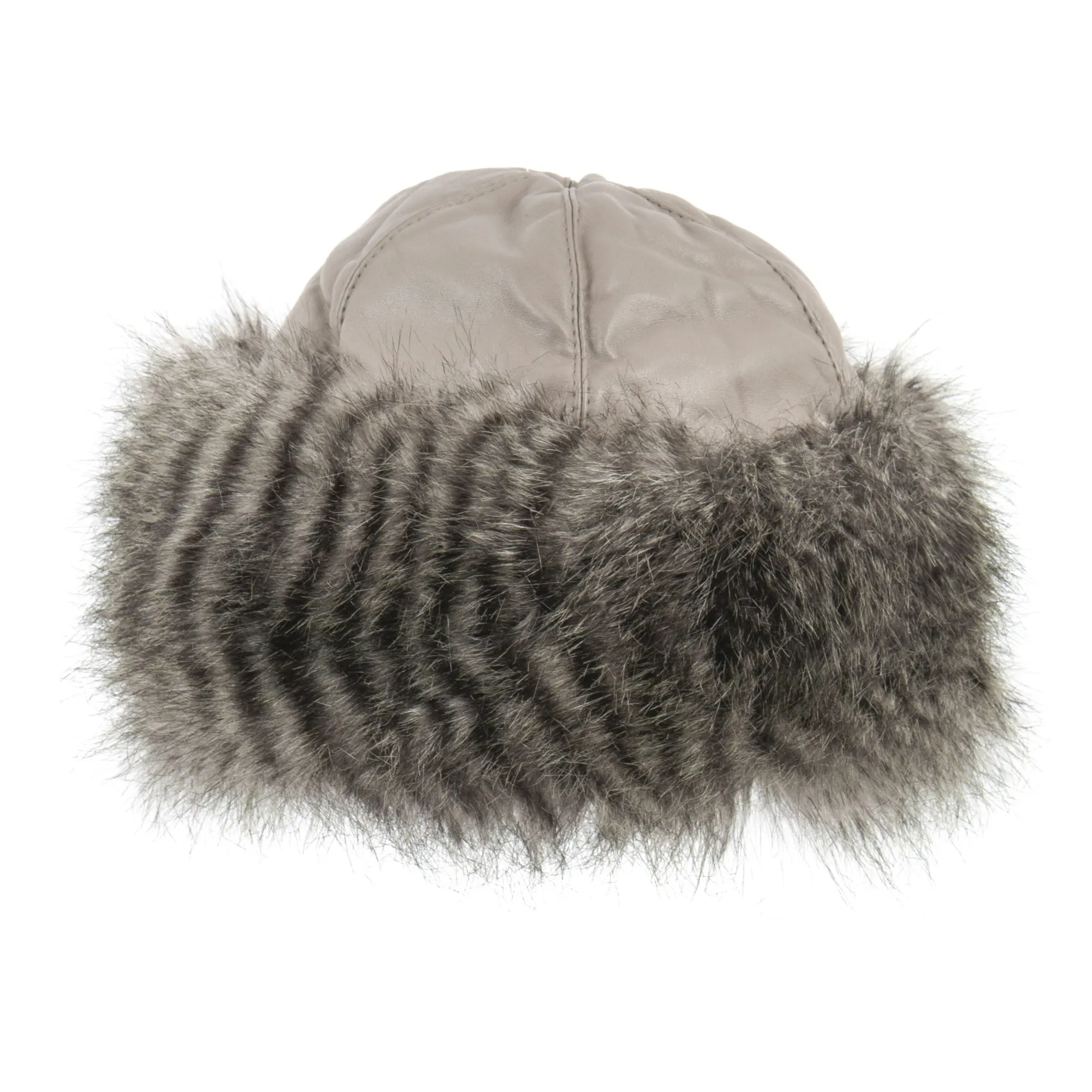 W222B Beige Stripes A Warm Toque With Eko-Leather With Fur – Sklepmatrix