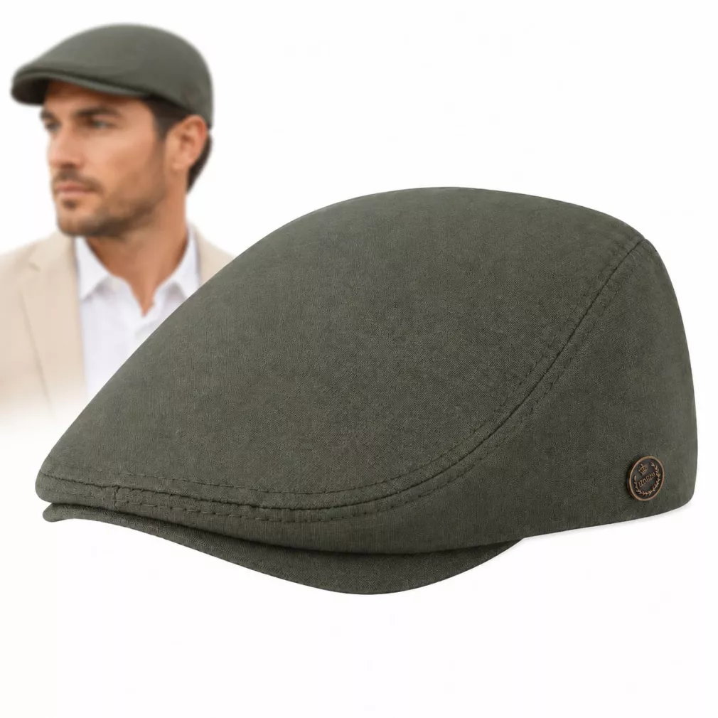 Kaszkiet Męski Bawełniany Khaki Letni Czapka Flat Cap Oliwkowy Zielony K312E