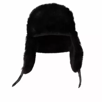 Unisex Czarna Czapka Zimowa Skórzana Pilotka Uszatka Ocieplana Futerkiem W533D - 8