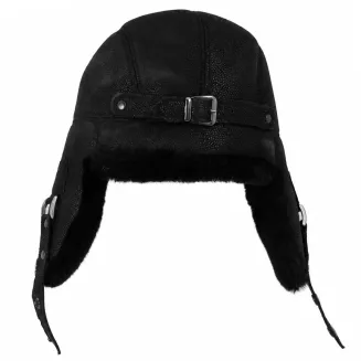 Unisex Czarna Czapka Zimowa Skórzana Pilotka Uszatka Ocieplana Futerkiem W533D - 9