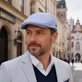 Kaszkiet Męski Bawełniany Szaro Błękitny Letni Czapka Flat Cap Gołębi K312C - 4