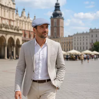 Kaszkiet Męski Bawełniany Szaro Błękitny Letni Czapka Flat Cap Gołębi K312C - 3