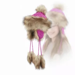 Dziewczęca czapka uszatka W210D fuksja ciepła zimowa mongołka bajka Polar Fashion