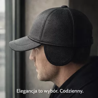 Czarna skórzana bejsbolówka męska premium z naturalnej skóry Polar Fashion K248G - 6