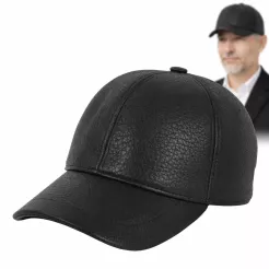 Czarna skórzana bejsbolówka męska premium z naturalnej skóry Polar Fashion K248G
