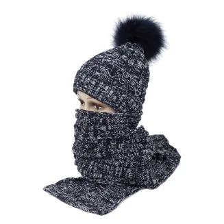 W364Ck Navy Haker Women'S Winter Set Knitted Hat With Scarf - 3