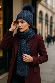 W364Ck Navy Haker Women'S Winter Set Knitted Hat With Scarf - 6