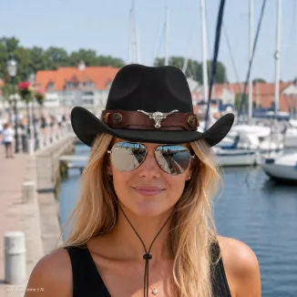 Zestaw Czarny kapelusz kowbojski okulary pilotki western unisex Polar R259H - 2