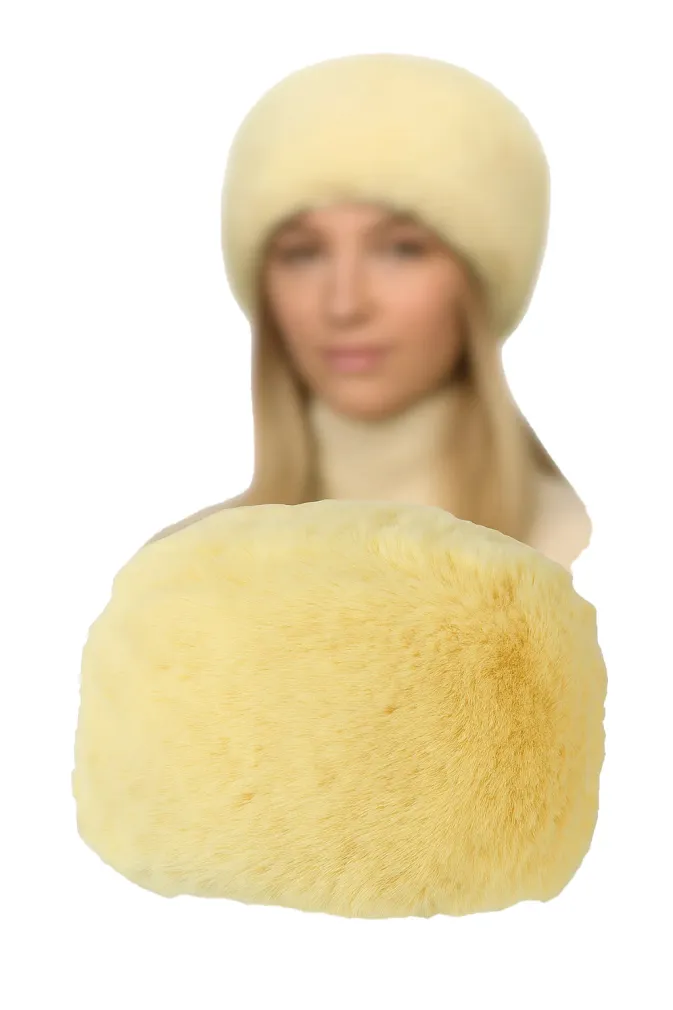 Czapka damska zimowa toczek elegancki żółty akryl miękki ocieplany W507D