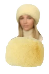 Czapka damska zimowa toczek elegancki żółty akryl miękki ocieplany W507D