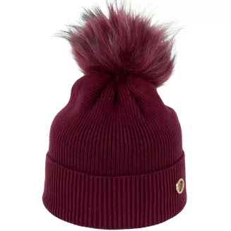 Czapka damska zimowa W525M śliwkowa z pomponem elegancka dzianina Polar Fashion - 2